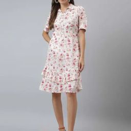 Latin Quarters Light Pink Printed Fit & Flare Dress-picture-22