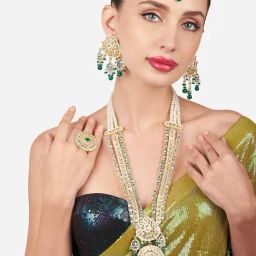 Zaveri Pearls Green Meenakari Dazzling Kundan Bridal Necklace Earring Maangtikka Ring Set-ZPFK16093-picture-40