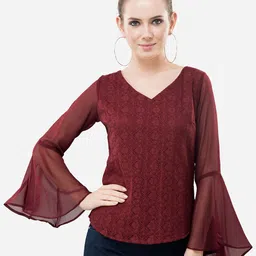 V&M Maroon & claret Ruffles Top-image-2