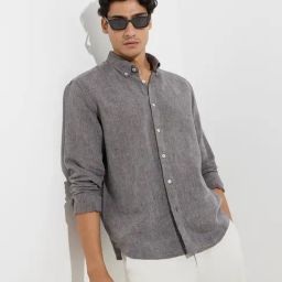 Ascot by Westside Charcoal Relaxed-Fit Linen Shirt-image-48