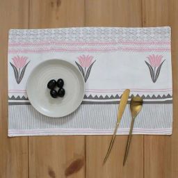 House This Mrinaal Grey & Pink Cotton Placemats - Set of 2-36