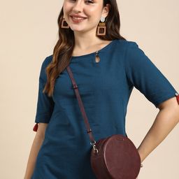 Anouk Keyhole Neck Pure Cotton Kurta with Tassel Detailing-image-92