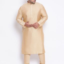 KISAH PLUS Men Beige Solid Kurta with Churidar-12