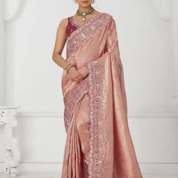 Odette Peach Silk Viscose Embellished Saree-picture-21