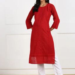SWAGG INDIA Red Embroidered Straight Kurta-image-109