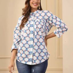 Jaipur Kurti Blue Cotton Printed Top-25