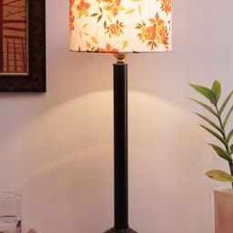 Devansh White & Orange Floral Printed Traditional Table Lamp with Shade-22