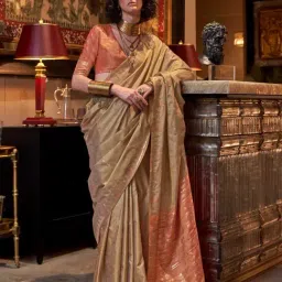 Vardha Beige & Copper Woven Saree With Unstitched Blouse-picture-42