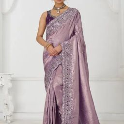 Odette Lavender Silk Viscose Embellished Saree-image-79