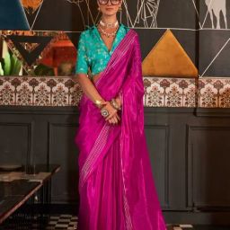 Vardha Hot Pink Striped Saree With Unstitched Blouse-picture-34