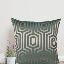 Home Green & Gold Toned Geometric Cotton Square Cushion Cover-46