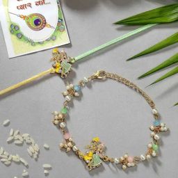 NVR Multicolor Gold-Toned Radha Krishna Beaded Bhaiya Bhabhi Rakhi with Roli Chawal - Set of 2-16