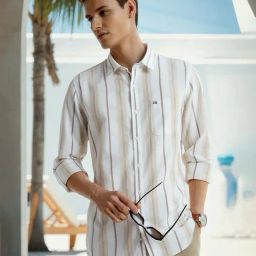 Peter England White Slim Fit Stripe Shirt-image-98
