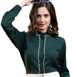 Melon by PlusS Dark Green Embellished Casual Shirt-image-74