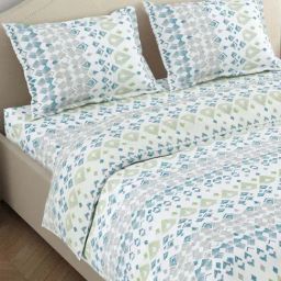 Haus & Kinder White & Blue 144 TC Cotton Bedsheet with 1 Pillow Cover-image-22
