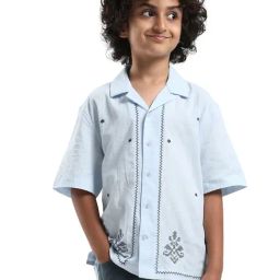 Rare Ones Boys Blue Cotton Embroidered Shirt-image-78