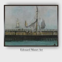 The Art House Brown The Jetty of Boulogne Sur Mer Wooden Framed Canvas Painting Wall Art-image-98