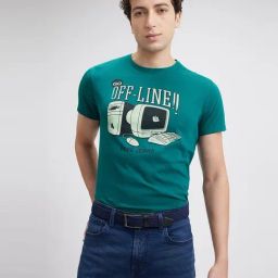 Pepe Jeans Green Cotton Slim Fit Printed T-Shirt-image-48