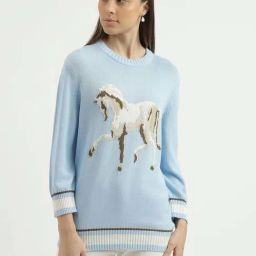 United Colors of Benetton Blue Cotton Self Pattern Sweater-picture-48