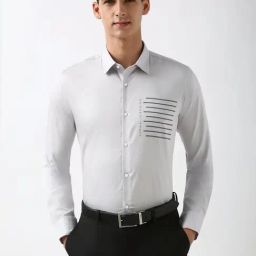 Peter England Grey Cotton Slim Fit Printed Shirt-image-74