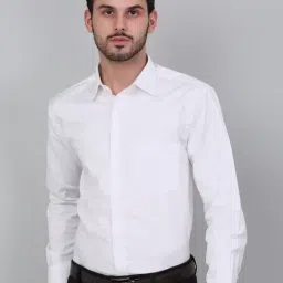 Cantabil White Cotton Regular Fit Self Formal Shirt-image-98