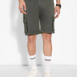People By Pantaloons Green Slim Fit Cargo Shorts-picture-27