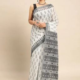 SHANVIKA Grey Cotton Printed Saree Without Blouse-image-96