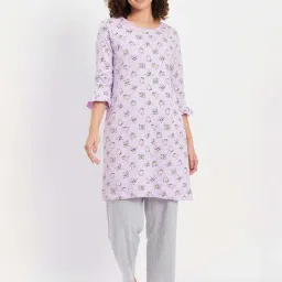 Clovia Purple & Grey Cotton Printed Sleep Tees Pyjamas Set-picture-38