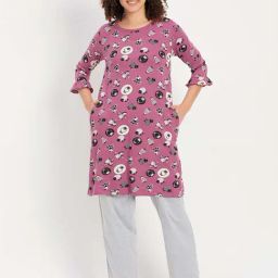 Clovia Purple & Grey Cotton Printed Sleep Tees Pyjamas Set-picture-18