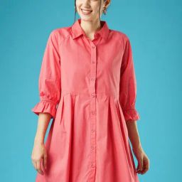 Globus Pink Cotton Relaxed Fit Shirt Dress-image-94