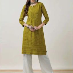 Soch Olive Green Embroidered Straight Kurta-image-60