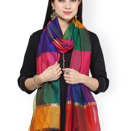 Dupatta Bazaar Multicoloured Striped Silk Dupatta-13