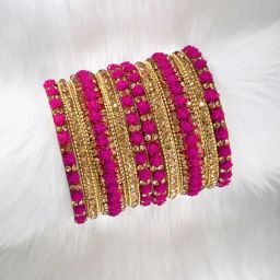 Peora Gold-Plated Rani Pink Flowers Chuda Bangle - Set of 10-image-21