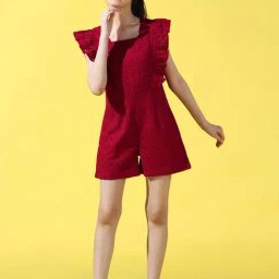 Cherry & Jerry Girls Maroon Square Neck Summer Sheers Full Length Jumpsuit-image-70