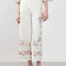 Vero Moda White Cotton Straight Fit Floral Print Trousers-picture-41