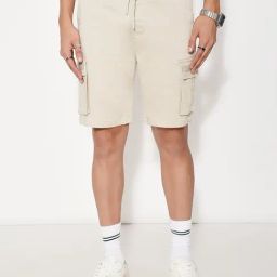 People By Pantaloons Beige Slim Fit Cargo Shorts-picture-34
