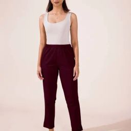 Go Colors! Maroon Cotton Mid Rise Pencil Pants-image-26