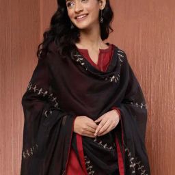 Fabindia Black Cotton Silk Embroidery Dupatta-image-93