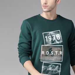 Roadster Men Green & White Printed Sweatshirt-image-88