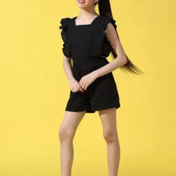 Cherry & Jerry Girls Black Square Neck Summer Sheers Full Length Jumpsuit-image-12