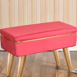 Shadowkart Pink & Brown Wooden & Velvet Rectangle Ottoman-image-93