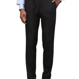 Raymond Black Slim Fit Checks Trousers-image-56