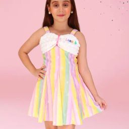 Cutecumber Girls Pink Cotton Striped Dress-image-4