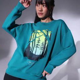 Hubberholme Teal Cotton Printed Sweatshirt-image-93