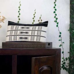 Peepul Tree Black & White Pure Cotton Rectangular Handwoven Cushion Cover-10