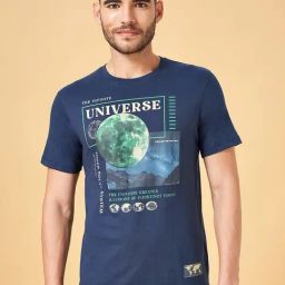 Urban Ranger by Pantaloons Navy Cotton Slim Fit Printed T-Shirt-image-5