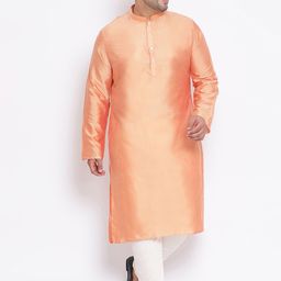 KISAH PLUS Men Peach-Coloured & Cream-Coloured Solid Kurta with Churidar-16