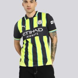 Puma Manchester City FC Blue Regular Fit Striped Sports Polo-picture-26