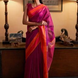 Taneira Purple Woven Design Saree With Unstitched Blouse-picture-31