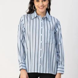 Moomaya Light Blue Cotton Striped Shirt-image-37